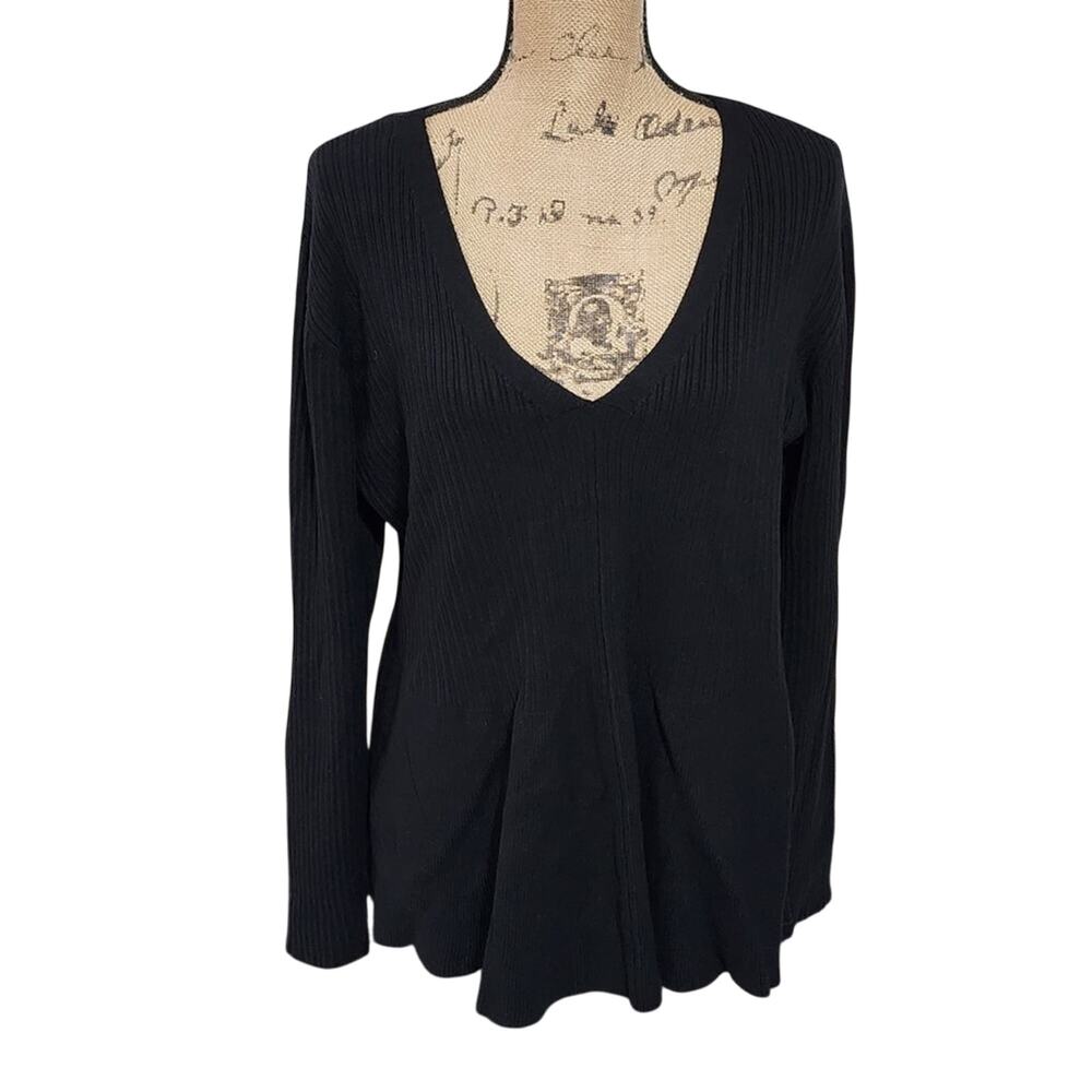Lane Bryant Black Ribbed V Neck‎ Long Sleeve Peplum Tunic Top Plus Size 22 24